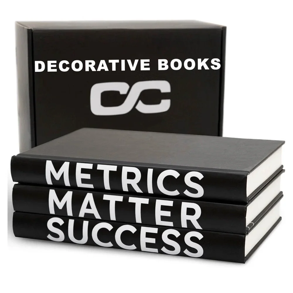 Motivational Decorative Books Set Metrics Matter Success Black White Desk Decor